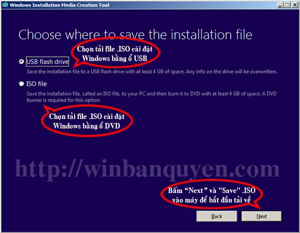 Chọn chế độ cài Windows bằng USB hoặc DVD để tải về file ISO phù hợp