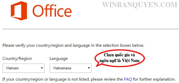 Chọn quốc gia và ngôn ngữ là Việt Nam