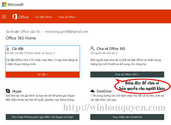 Trang thông tin bản quyền Office 365 Home Premium