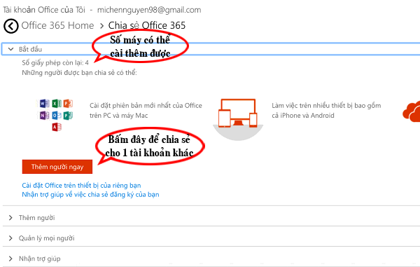 Trang tính năng chia sẻ bản quyền Office 365 Home Premium