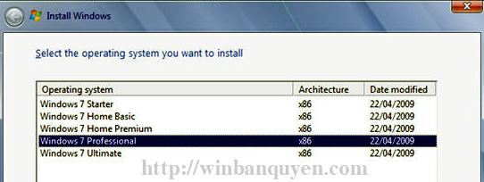 Tùy chọn cài đặt các phiên bản Windows 7
