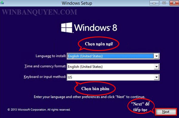 Chọn ngôn ngữ và thiết lập bàn phím cho Windows 8 hoặc 8.1