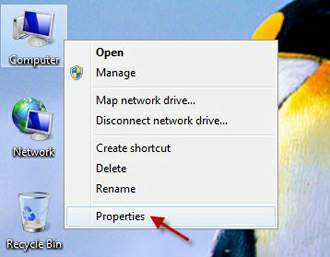Trên màn hình Desktop, bấm chuột phải vào biểu tượng "Computer" và chọn mục "Properties"