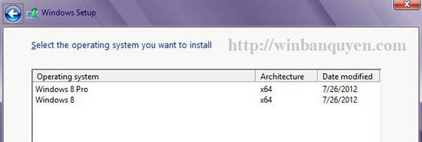 Lựa chọn phiên bản Windows 8/8.1 lúc cài đặt